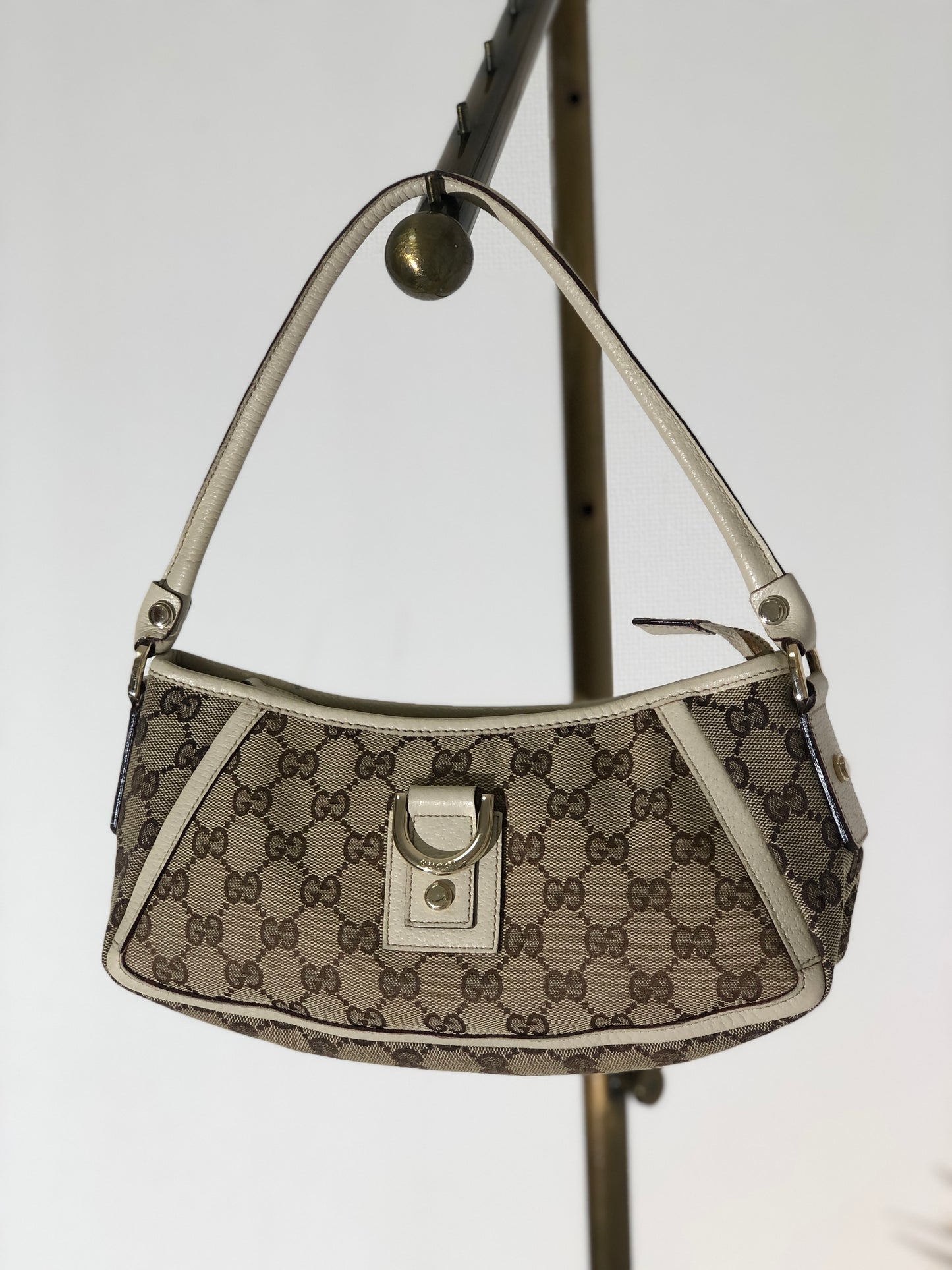 GUCCI GG Canvas Abbey Canvas Leather Handbag Hobobag Beige Vintage 2eihjw