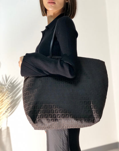 FENDI Zucchino  Canvas Handbag  Totebag Brown Vintage c343jc