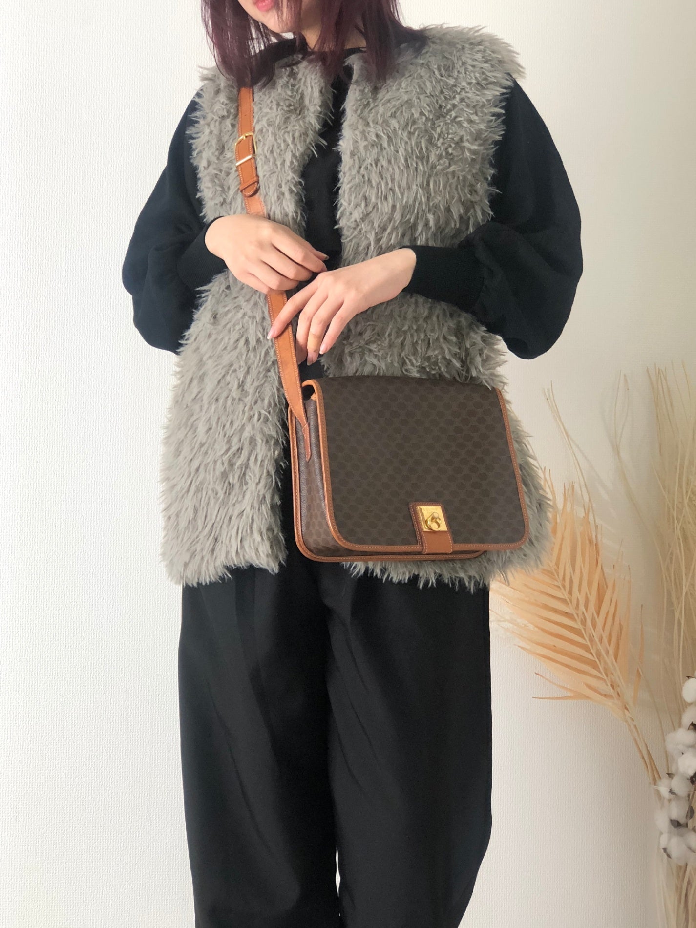 CELINE Macadam Gancini Shoulder bag Brown Vintage s83sc2