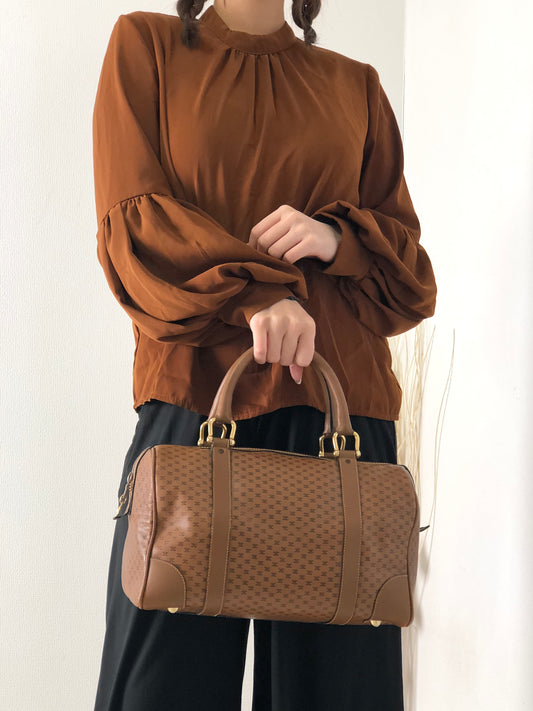 CELINE Triomphe PVC 皮革手提包波士頓包棕色復古 v4ikr4 
