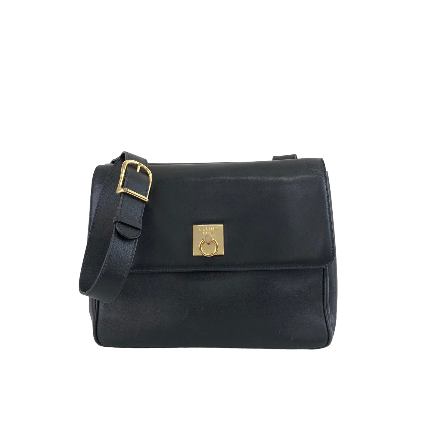 CELINE Gancini Leather Shoulder bag Darknavy Vintage 3r735p