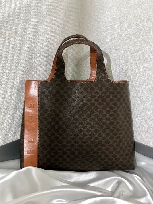 CELINE Macadam Logo Totebag Handbag Brown Vintage pwx4uh