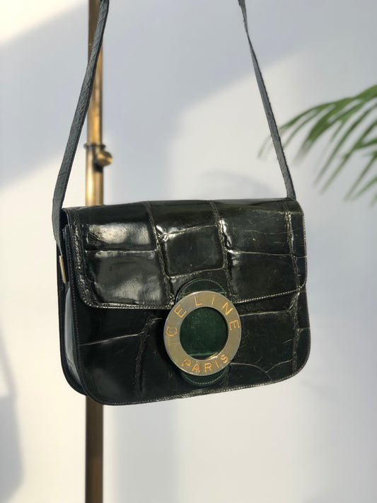CELINE Logo Canvas Leather Boston bag Handbag Ivory Vintage rxrarg