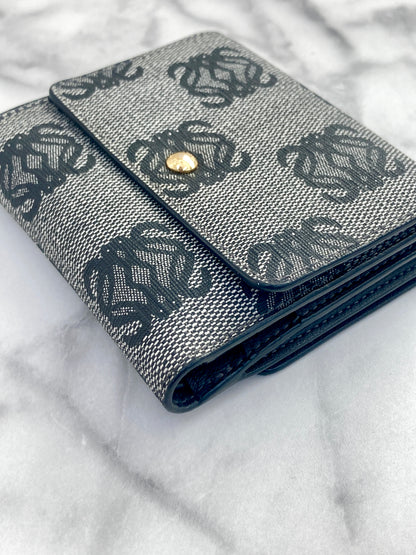 LOEWE Anagram Canvas Leather Trifold Wallet Gray Vintage hkypxt