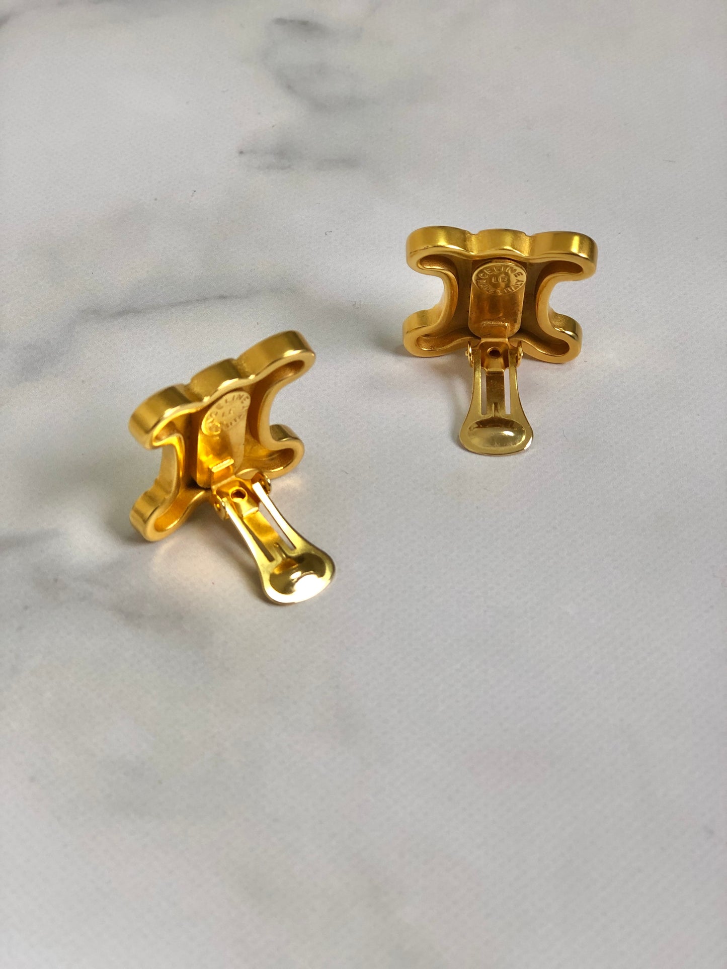 CELINE Triomphe Earrings Gold Vintage auxji2