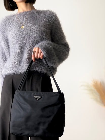 PRADA Triangle Logo  Nylon Handbag Black Vintage a3ew6f
