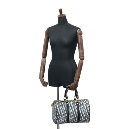 Christian Dior Trotter 掛鎖漆面手柄手提包波士頓包海軍藍復古 em4wmx 