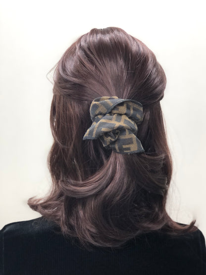FENDI Zucca Jacquard Hair Accessories Scrunchie Brown Vintage xr2b8a