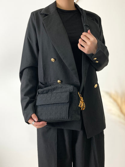 Christian Dior Cannage Logo Motif Charm Nylon Shoulder bag Black Vintage e7e3wt