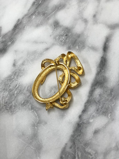 Christian Dior 緞帶圖案胸針 金色 復古 8jxfxg 