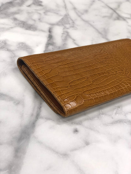 CELINE 標誌圖案皮革長皮夾 棕色 復古 45j62z 