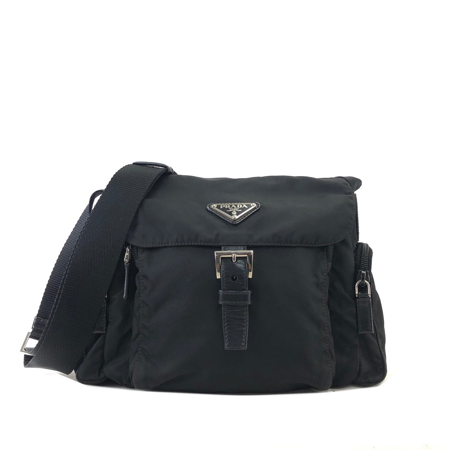 PRADA Triangle Logo Side Pocket Nylon Shoulder bag Black Vintage g67uue