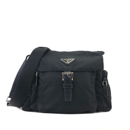 PRADA Triangle Logo Side Pocket Nylon Shoulder bag Black Vintage g67uue