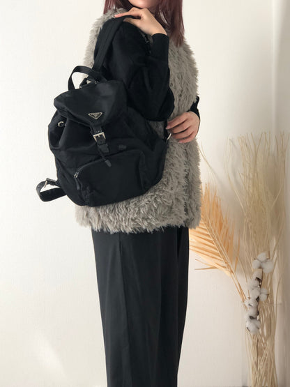 PRADA Triangle Logo Nylon Backpack Black Vintage xfibpp