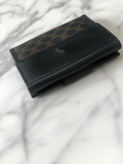 CELINE Macadam  PVC Leather Folded Wallet Black Vintage j5fp87