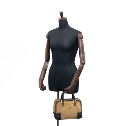 LOEWE Amazona27 Anagram Suede Leather Small Boston bag Handbag Beige Vintage va4cz8