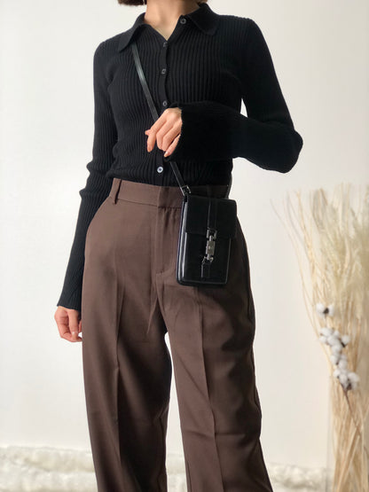 GUCCI Jackie Leather Phone Holder Small Shoulder bag Black Vintage thmm8m