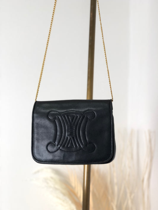 CELINE Triomphe Flap Chain Shoulder Leather Shoulder bag Black Vintage grdgz7