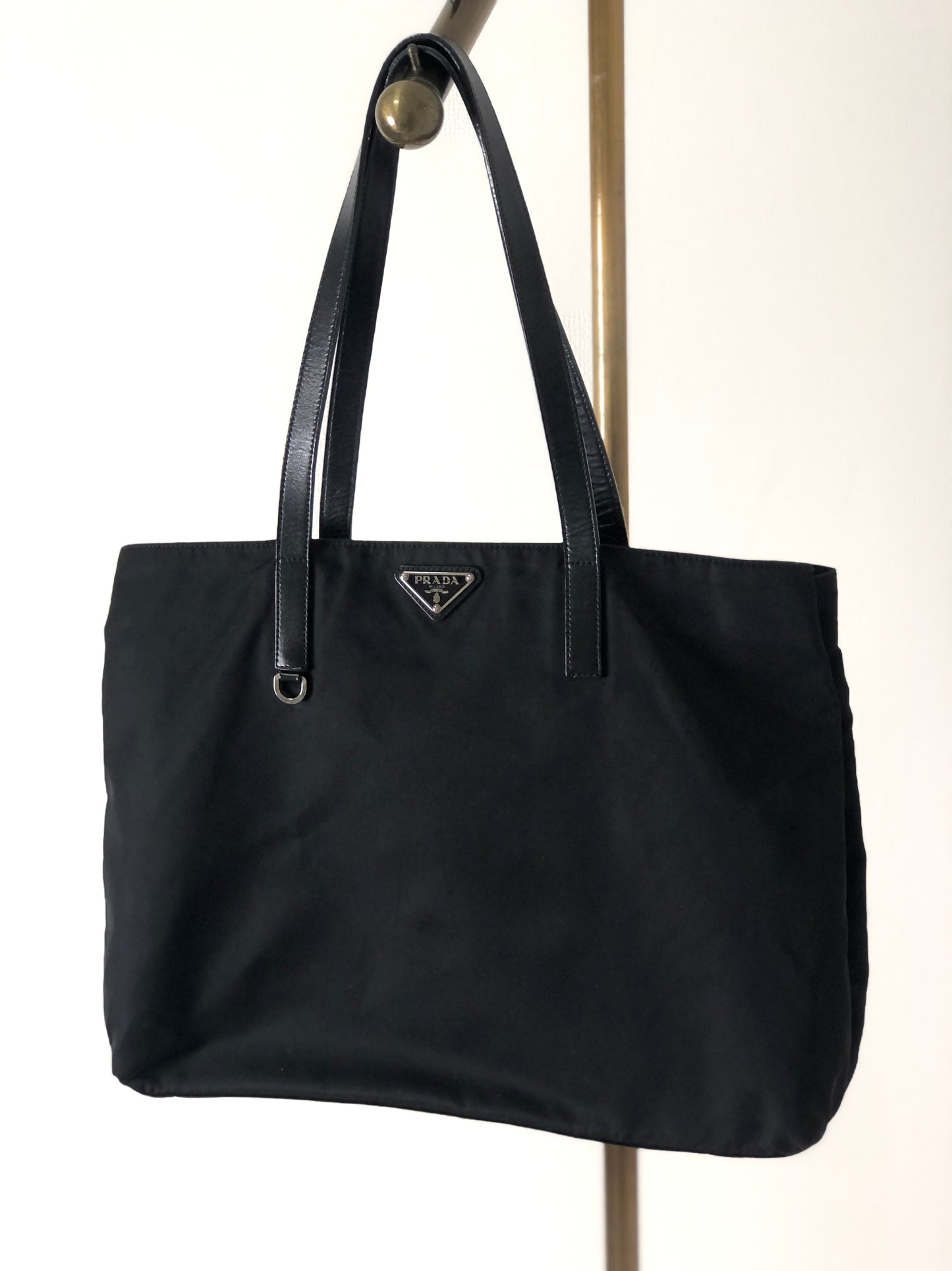 PRADA Triangle Logo Nylon Handbag Totebag Black Vintage kgp4bg