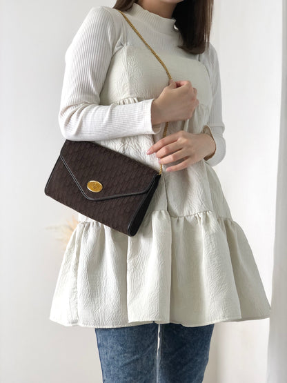 Christian Dior Trotter CD Logo 提花皮革鏈條單肩包 棕色 復古 kgur8f 