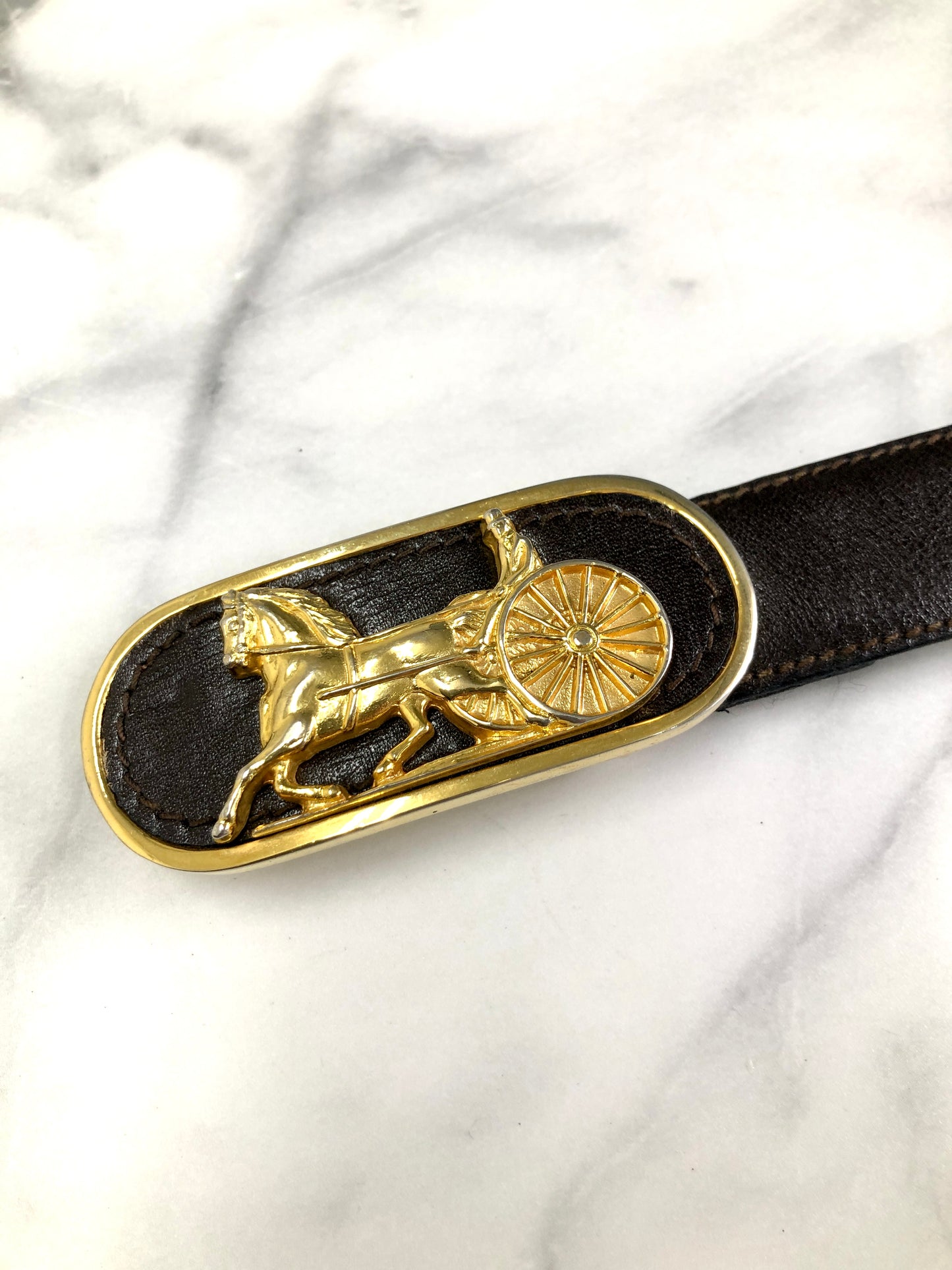 CELINE Horse Carriage Leather Belt Black Vintage xrix5m