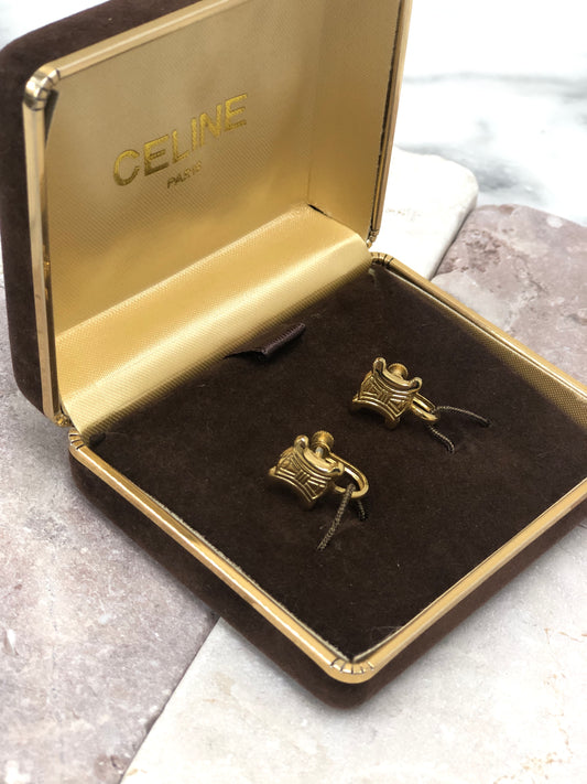 CELINE Triomphe Earrings Gold Vintage azikms
