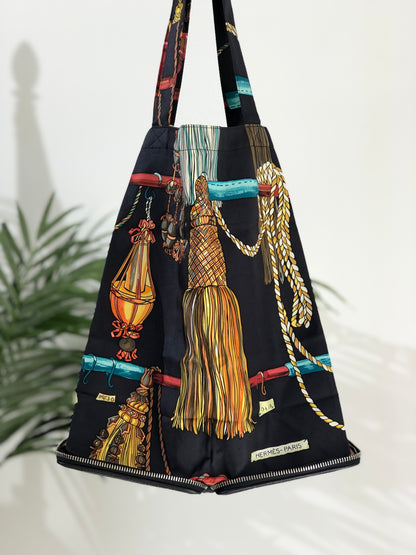 HERMES Silk Foldable Eco Silky Pop Totebag Black Vintage 7ztzeb