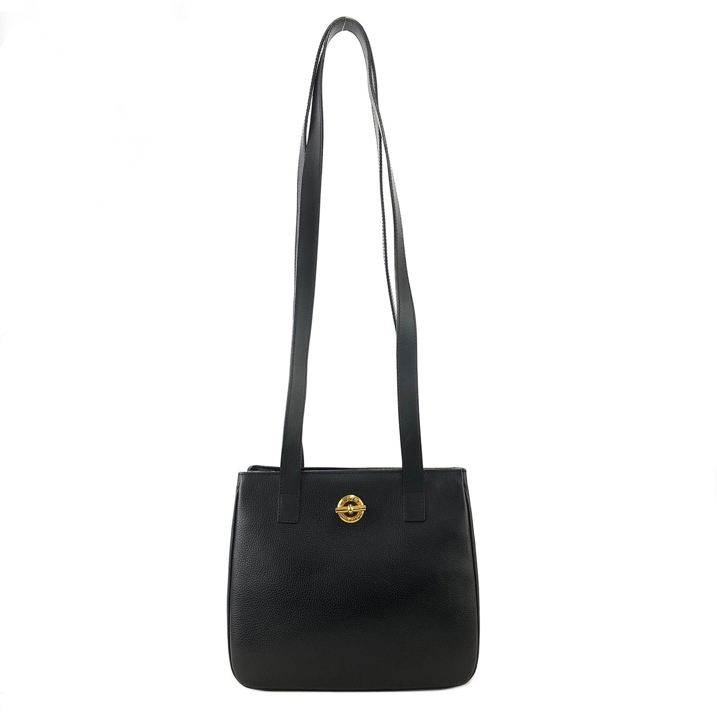 CELINE Toggle Motif Leather Shoulder bag Totebag Black Vintage ag3tya