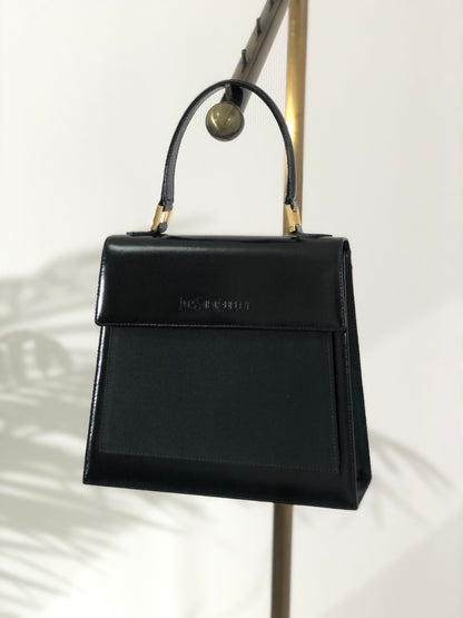 Yves Saint Laurent Logo Nylon Leather Top Handle Handbag Black Vintage w3hmrm