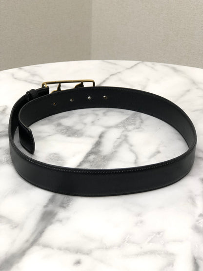 CELINE Horse Carriage  Leather Belt Black Gold Vintage r5nwjn