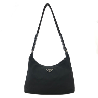 PRADA Triangle Logo Nylon Shoulder bag Hobobag Black Vintage bbyjfb