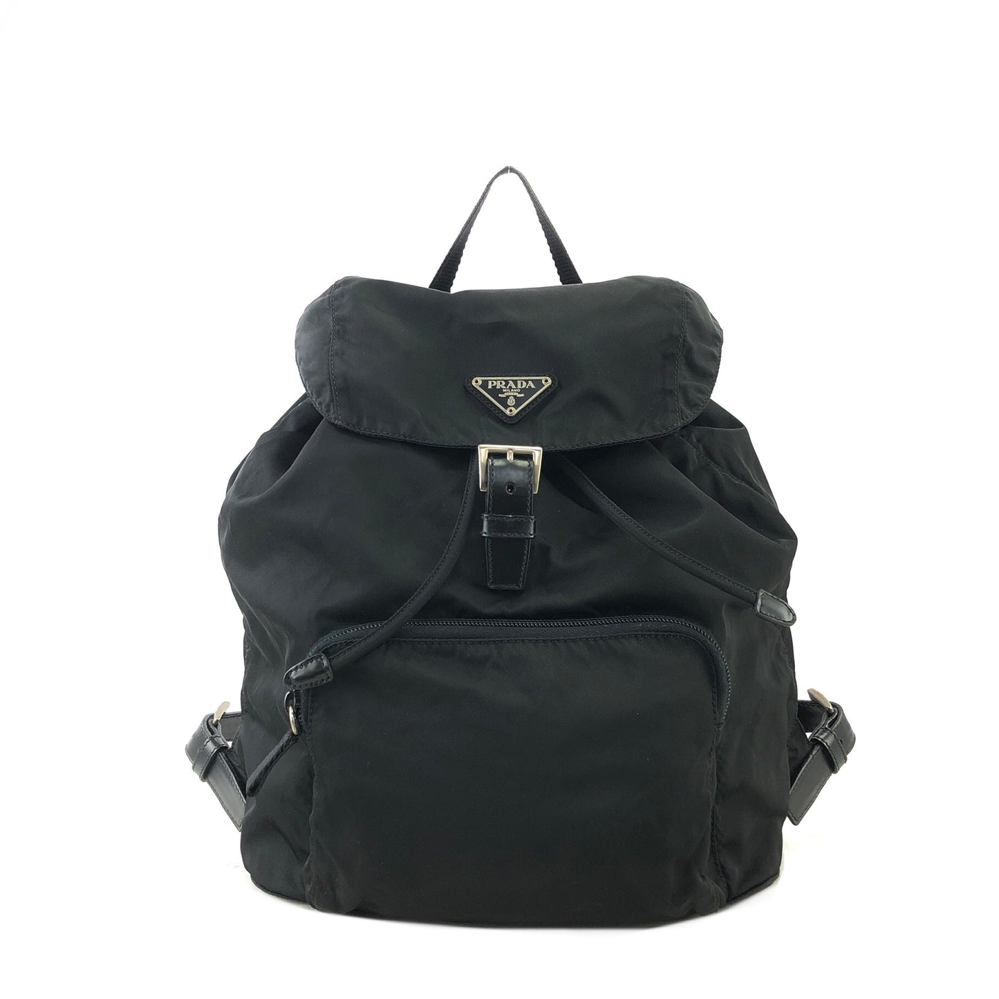 PRADA Triangle Logo Nylon Backpack Black Vintage js64pa