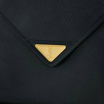 Yves Saint Laurent YSL Logo Leather Shoulder bag Navy Vintage 26gkij