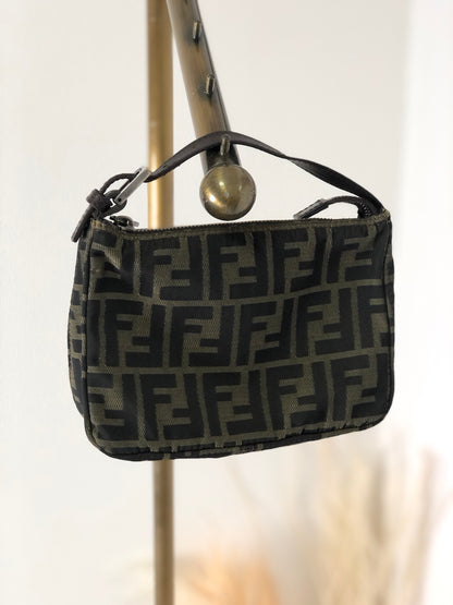 FENDI Zucca Jacquard Leather Handbag Vanity bag Brown Vintage si6gvh