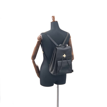 CELINE Turn Lock Leather Backpack Black Vintage y4kmst