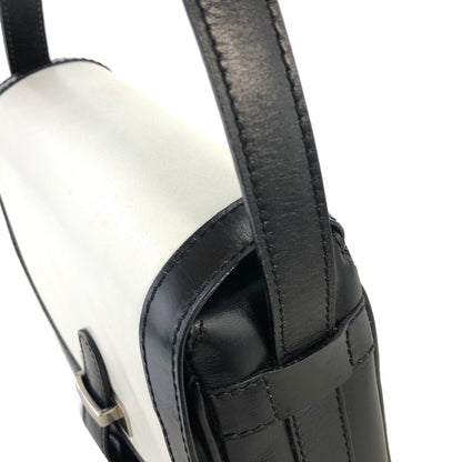 CELINE Logo Motif Leather Shoulder bag Black White Vintage ikpwf5