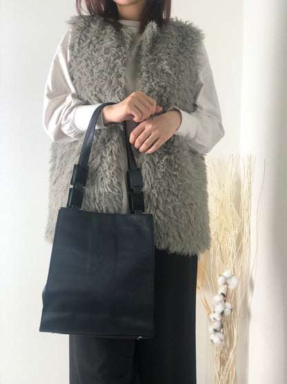 Yves Saint Laurent YSL Logo Nylon Handbag Navy Vintage syhg5u