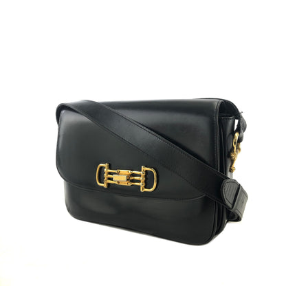 CELINE 馬銜扣皮革斜背包 黑色復古 p25eua 