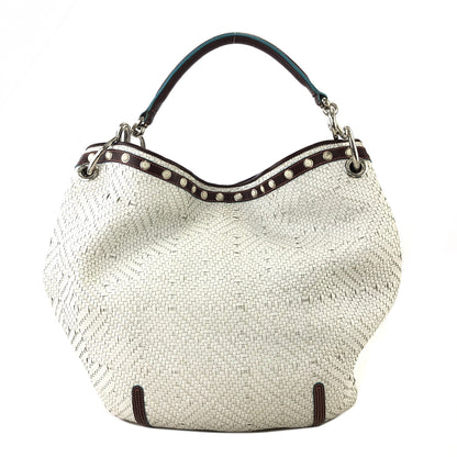 LOEWE Basket Weave Leather Handbag Hobobag White Vintage dzah7u