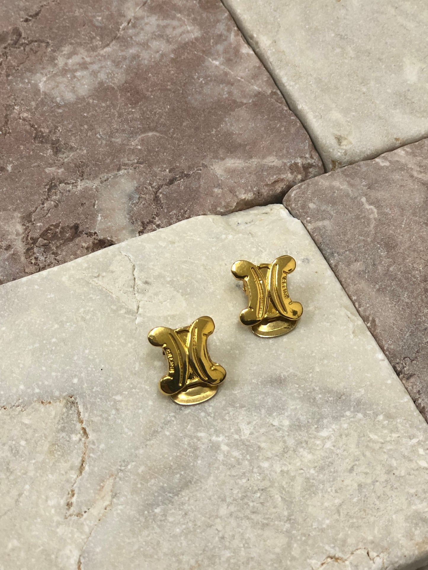 CELINE Triomphe Earrings Gold Vintage cz4phc