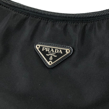 PRADA Triangle Logo Nylon Leather Shoulder bag Hobobag Black Vintage na2ut2
