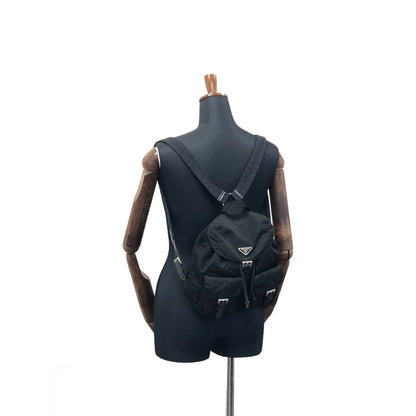 PRADA Triangle Logo Front Buckle Nylon Backpack Black Vintage f87c8s