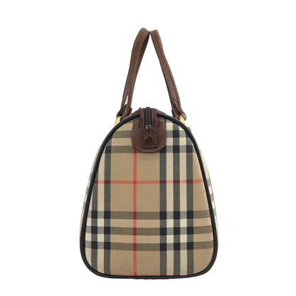 BURBERRY Classic Check Logo Canvas Leather Handbag Boston bag Beige×Brown Vintage 4b8ige