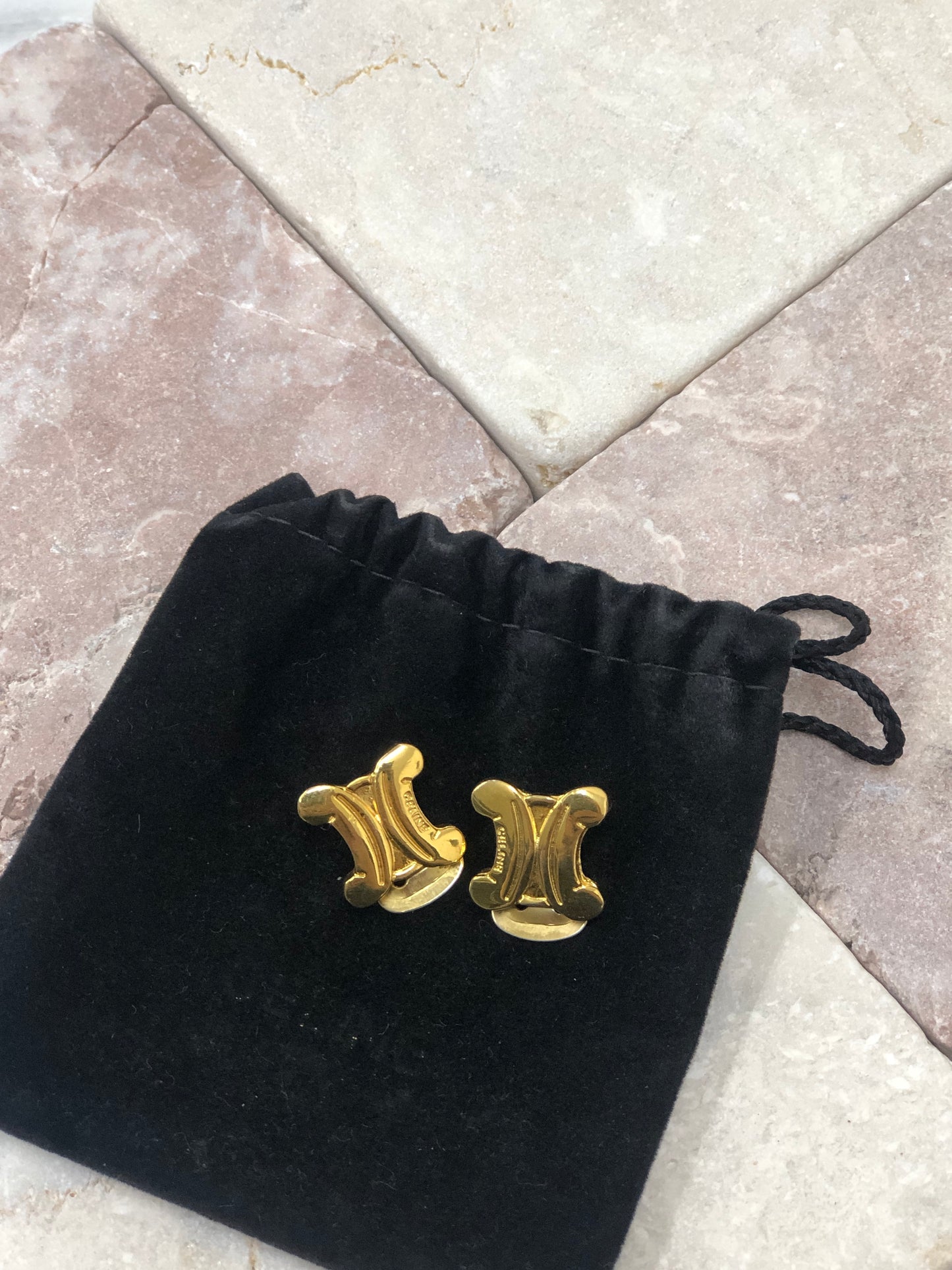 CELINE Triomphe Earrings Gold Vintage cz4phc