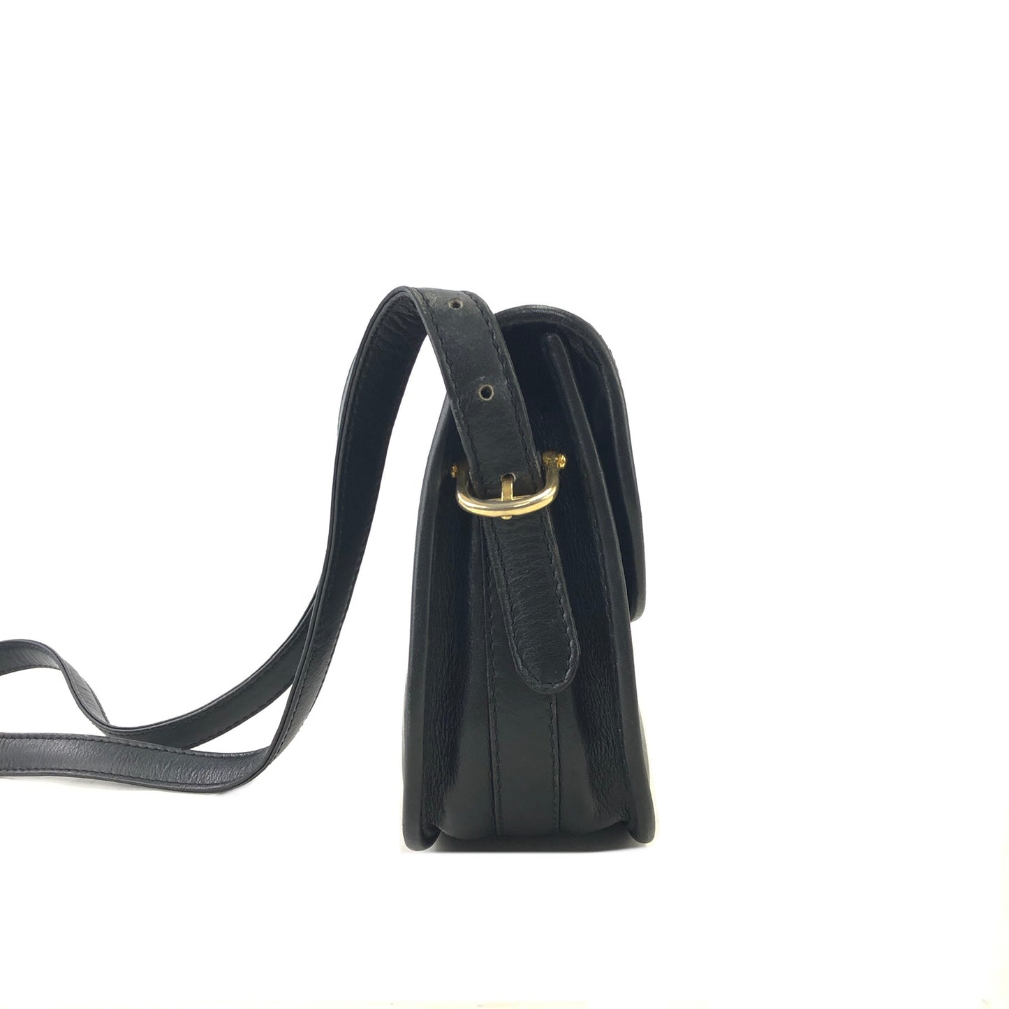 CELINE Gancini Leather Crossbody Shoulder bag Black Vintage 243mx8