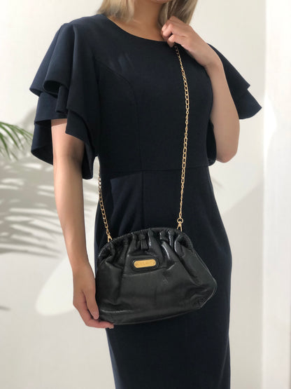 CELINE 標誌鏈條皮革雙向斜背包單肩包手拿包黑色復古 tgzbsb 