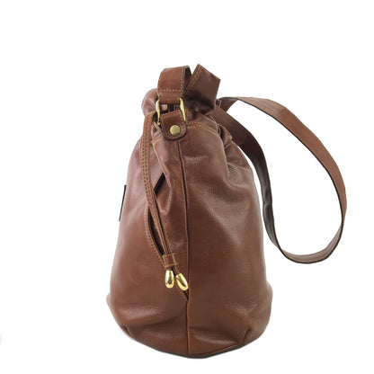 CELINE Blason 皮革抽繩單肩包 棕色 復古 2hgzv7 