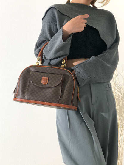 CELINE Macadam Blason Leather Handbag Brown Vintage b87m64