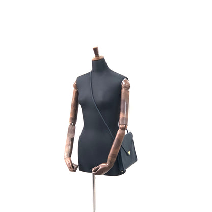 Yves Saint Laurent YSL Logo Leather Shoulder bag Navy Vintage 26gkij