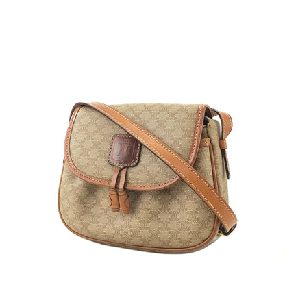 CELINE Macadam Blason Tassel Small Crossbody Shoulder bag Beige Vintage y3r5h2